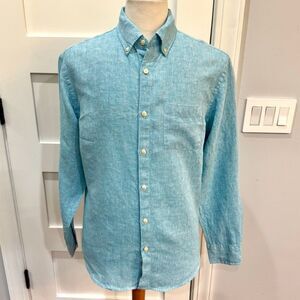 Alex Crane Playa Linen Long Sleeve Shirt. Seafoam Green. Large.